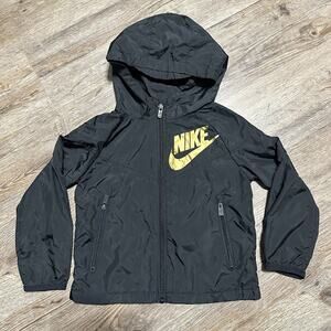 Nike Windrunner Boys 2T Jacket Hood Full Zip Black Gold Lightweight Windbreaker